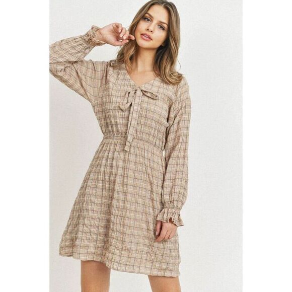 Roolee Dresses & Skirts - Roolee Plaid Long Sleeve Midi Dress Sz Small, CHECKERED WOVEN RAGLAN DRESS